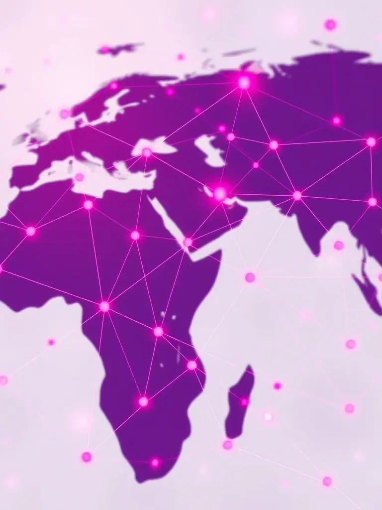 A digital illustration of interconnected nodes representing a global network, symbolizing the reach of the Myjlis platform.