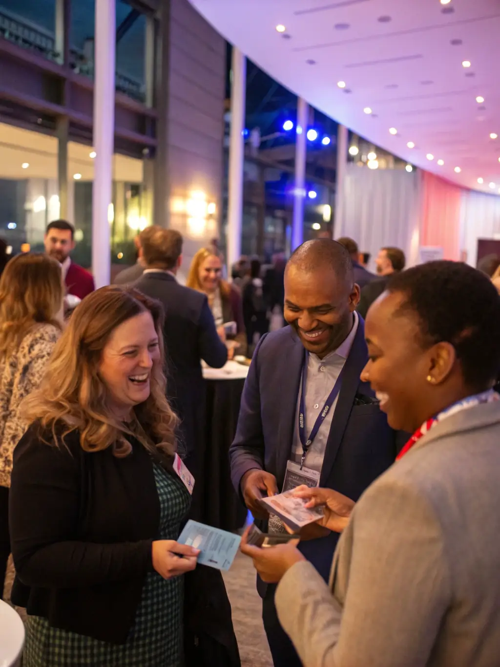 A diverse group of business professionals connecting at a Myjlis networking event, showcasing the platform's community-driven approach.
