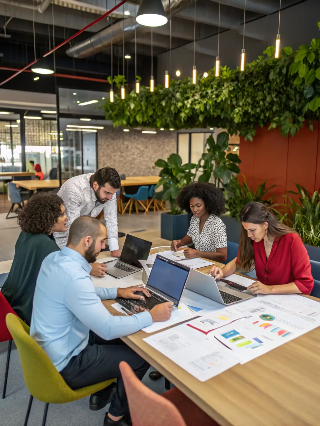 A modern office space with people collaborating, representing the collaborative spirit of the Myjlis communities.